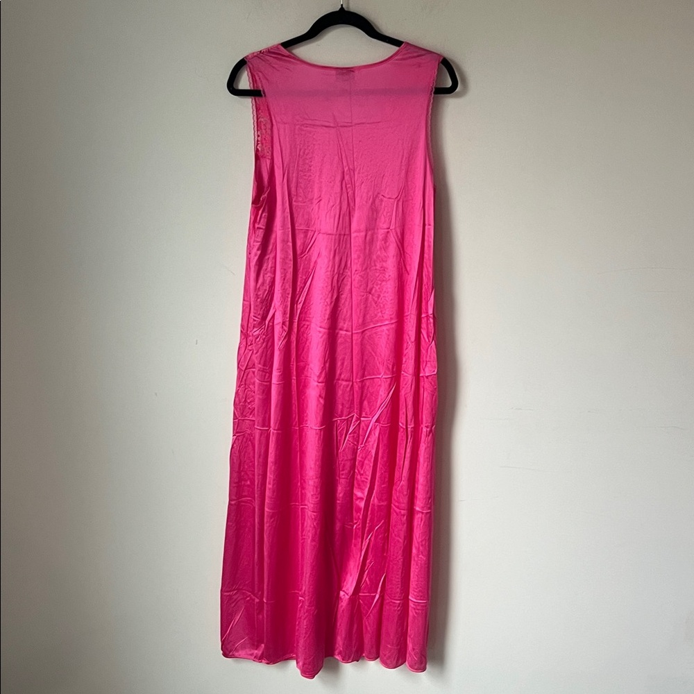 VTG Vanity Fair NIGHTGOWN Silky Nylon Sleeveless bow Bright Pink Sz Med 🕶️ - Picture 6 of 7